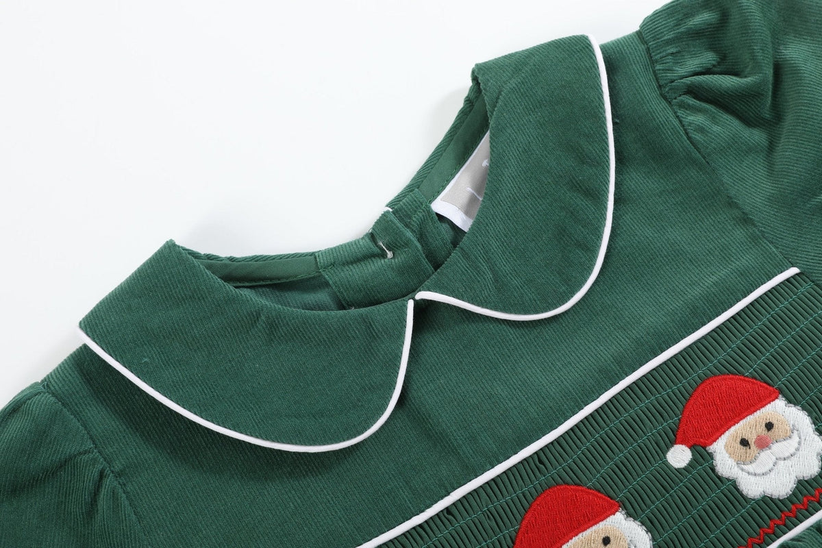 Green Corduroy Santa Smocked Dress