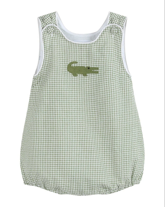 Green Gingham Alligator Bubble Romper