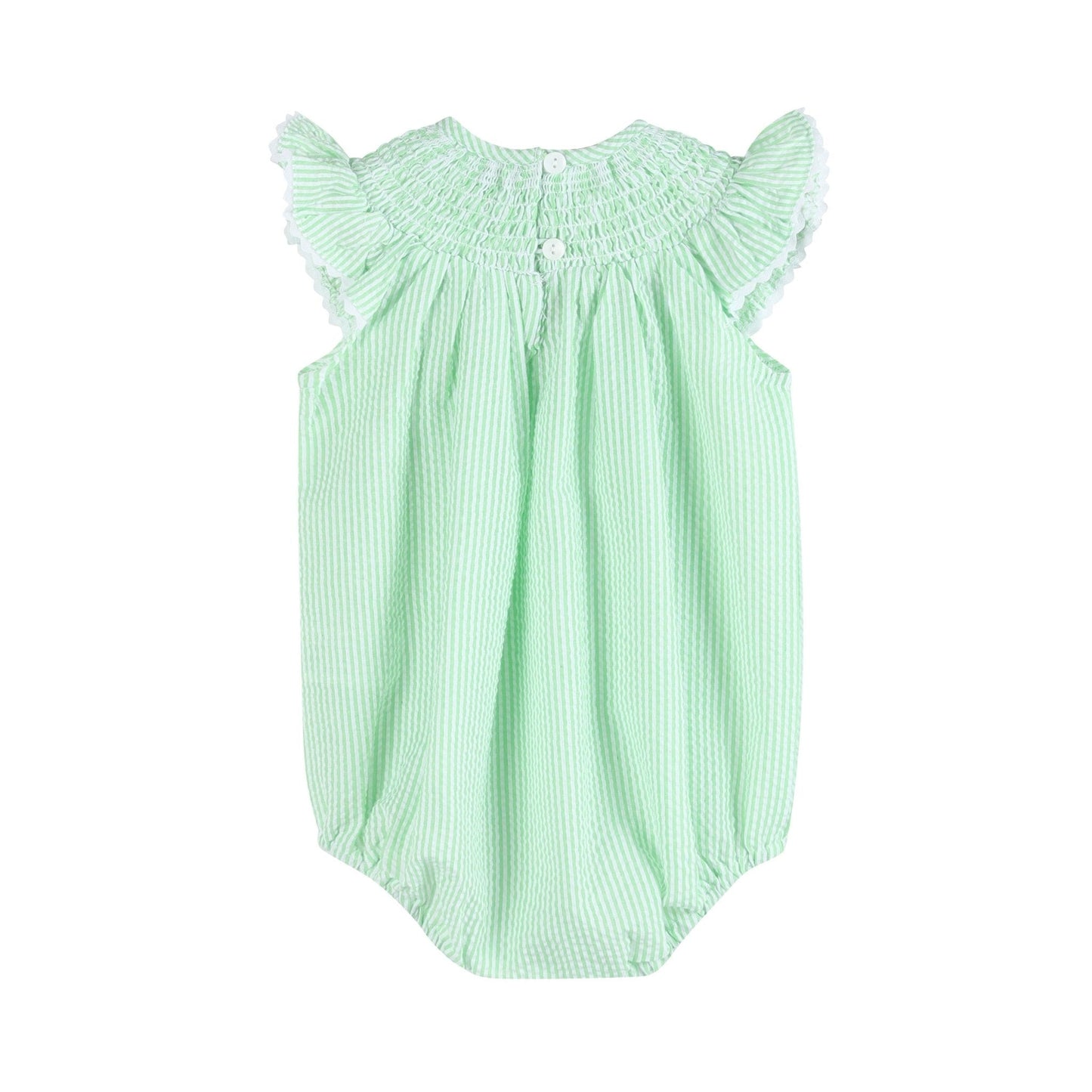 Green Seersucker Bunny Smocked Flutter Romper