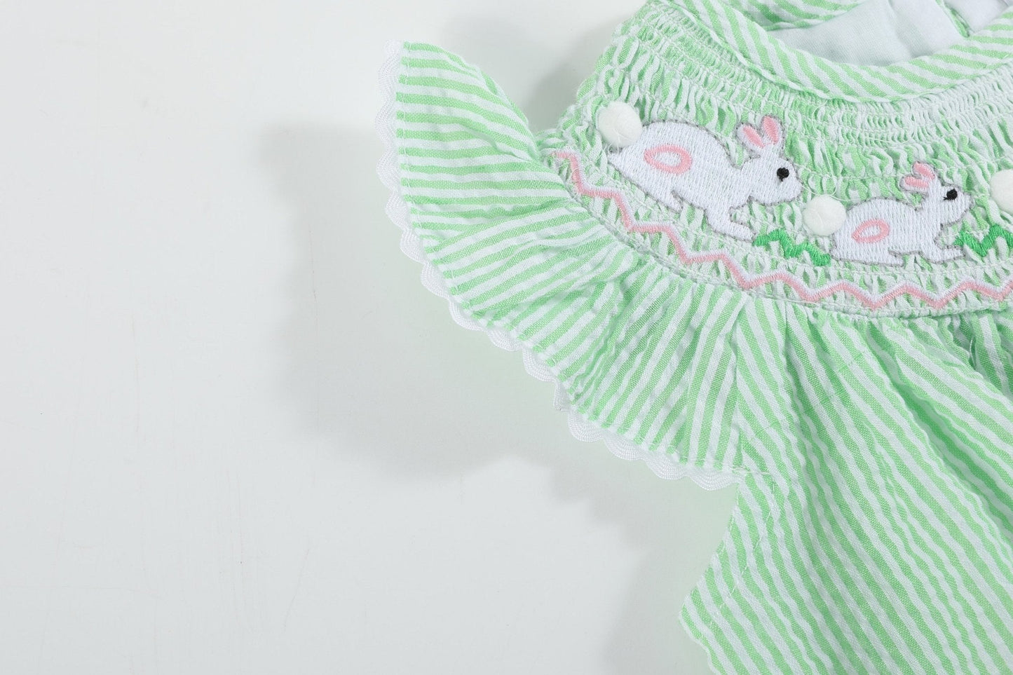 Green Seersucker Bunny Smocked Flutter Romper