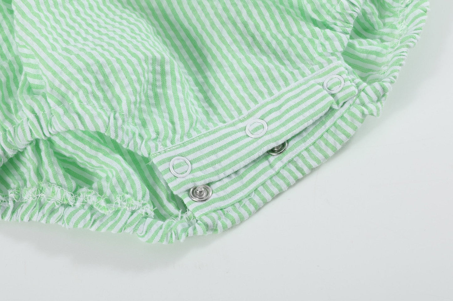 Green Seersucker Bunny Smocked Flutter Romper