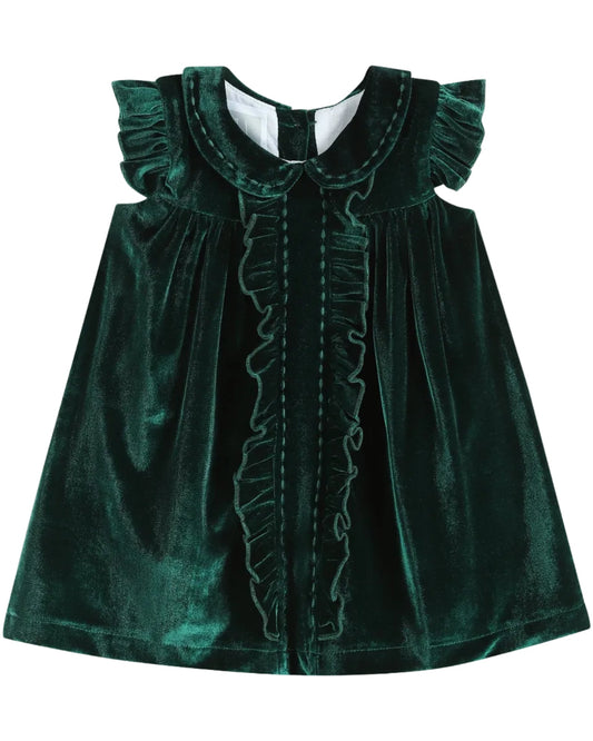 Green Velvet Ruffle Dress