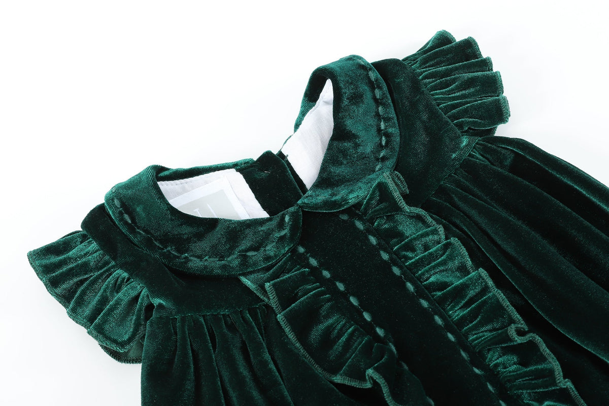 Green Velvet Ruffle Dress