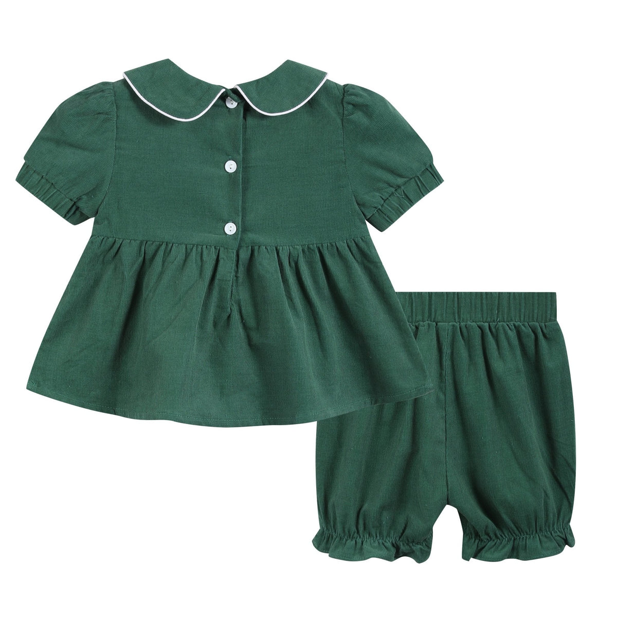 Green Corduroy Santa Smocked Dress and Bloomers