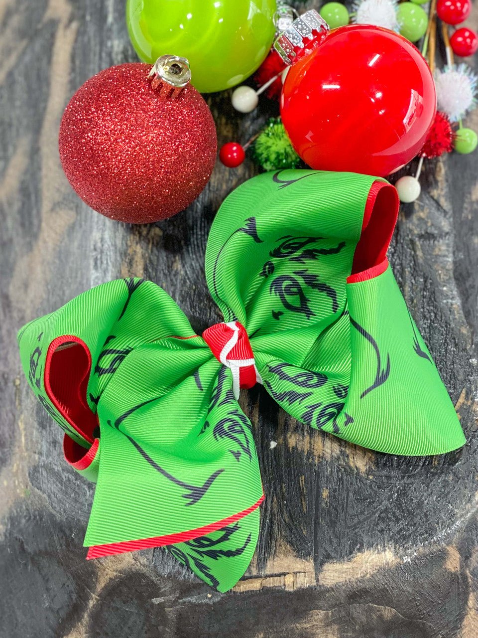 Mean Green Face XL Double Ribbon Bow