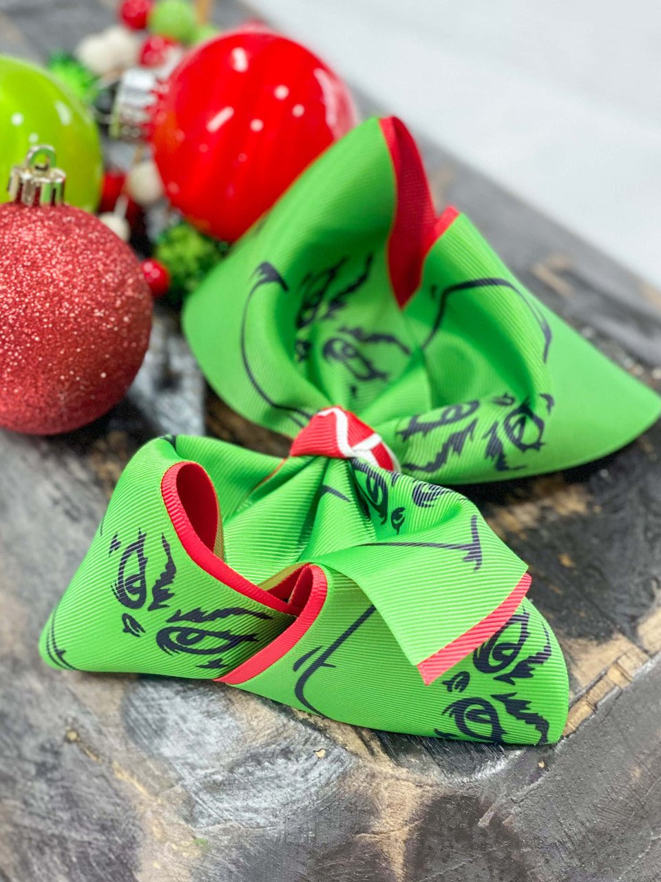 Mean Green Face XL Double Ribbon Bow