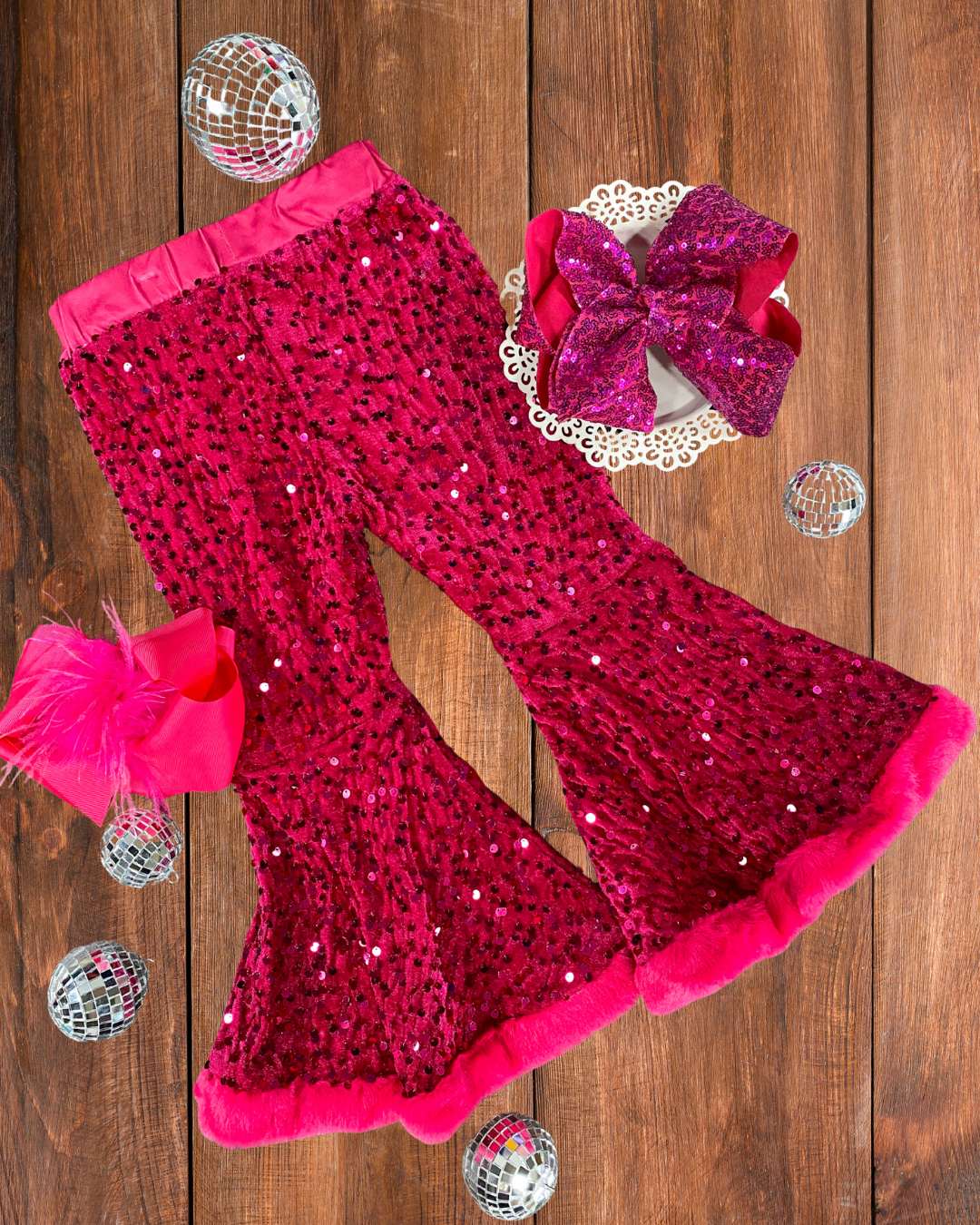 Hot Pink Sequin Girls Bell Bottoms