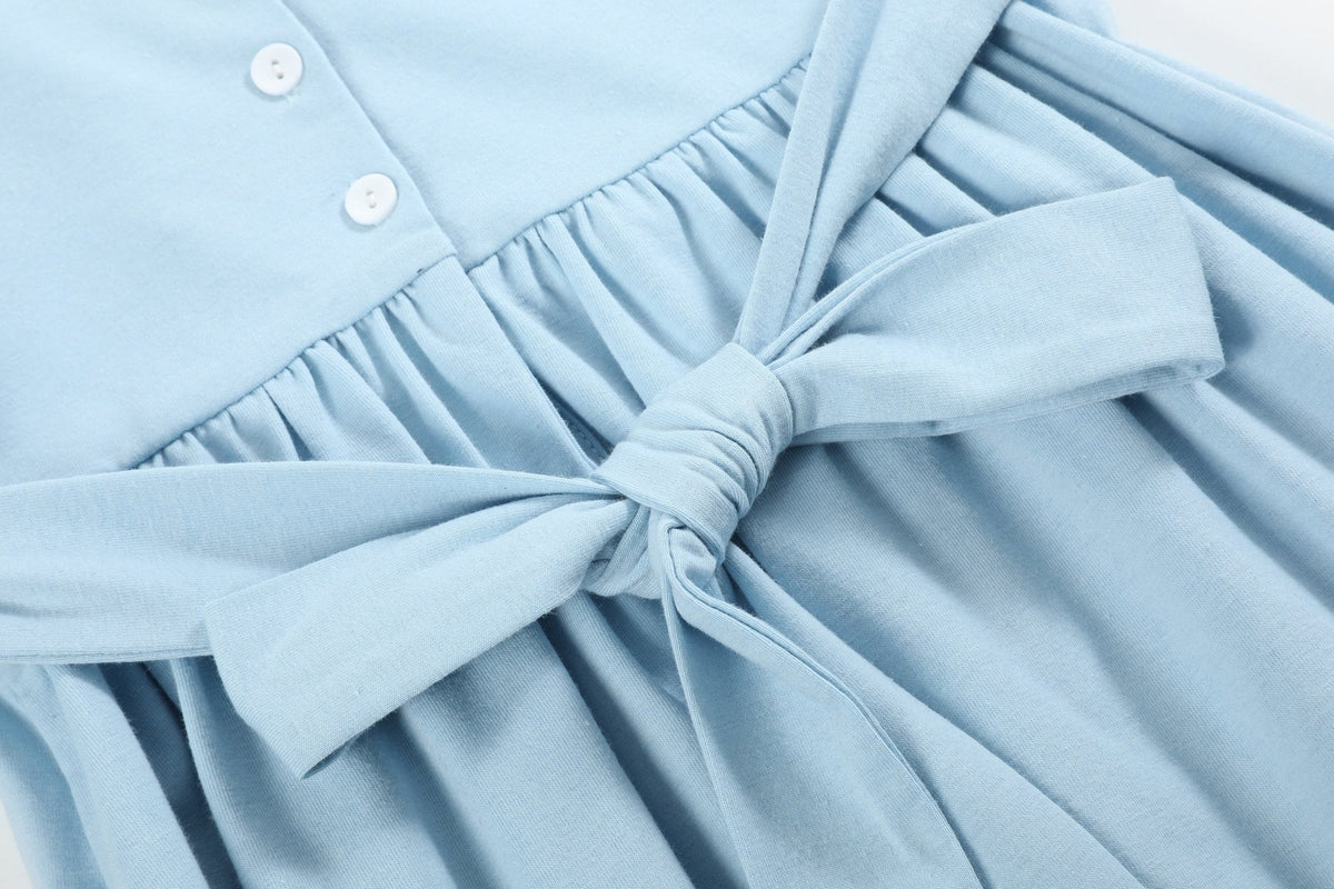 Light Blue Christmas Tree Smocked Knit Dress