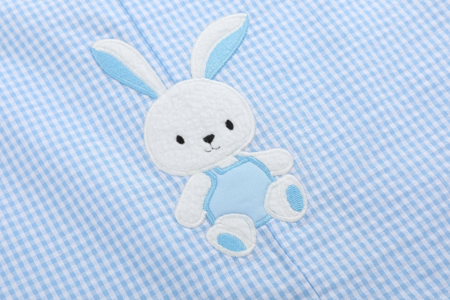 Light Blue Gingham Bunny Applique Shortalls