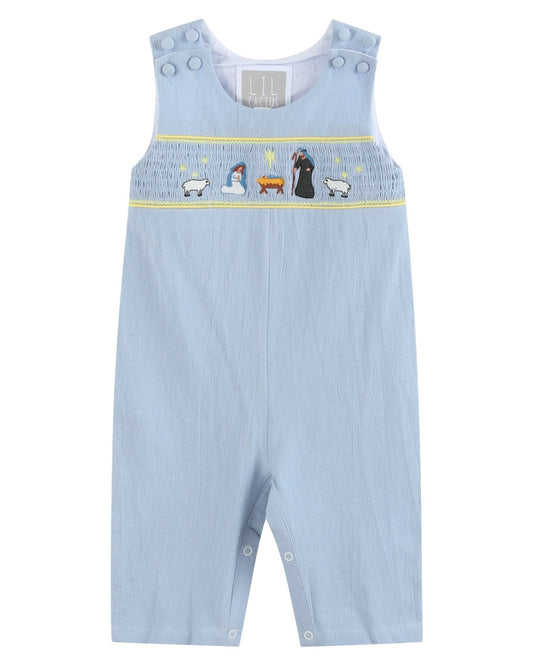 Light Blue Nativity Smocked Overalls