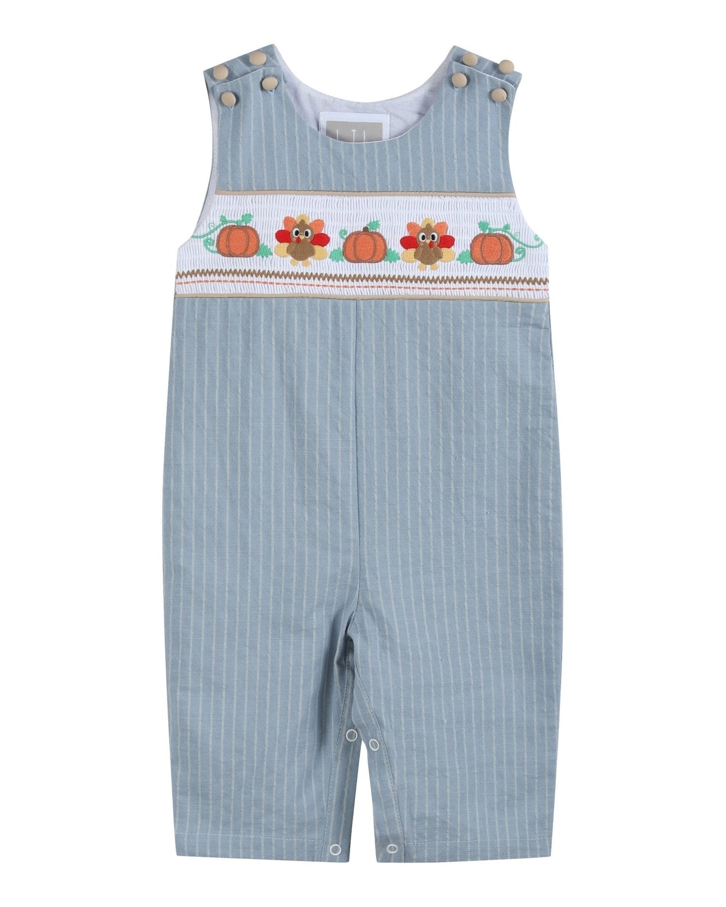 Light Blue Pinstripe Turkey Smocked Longalls