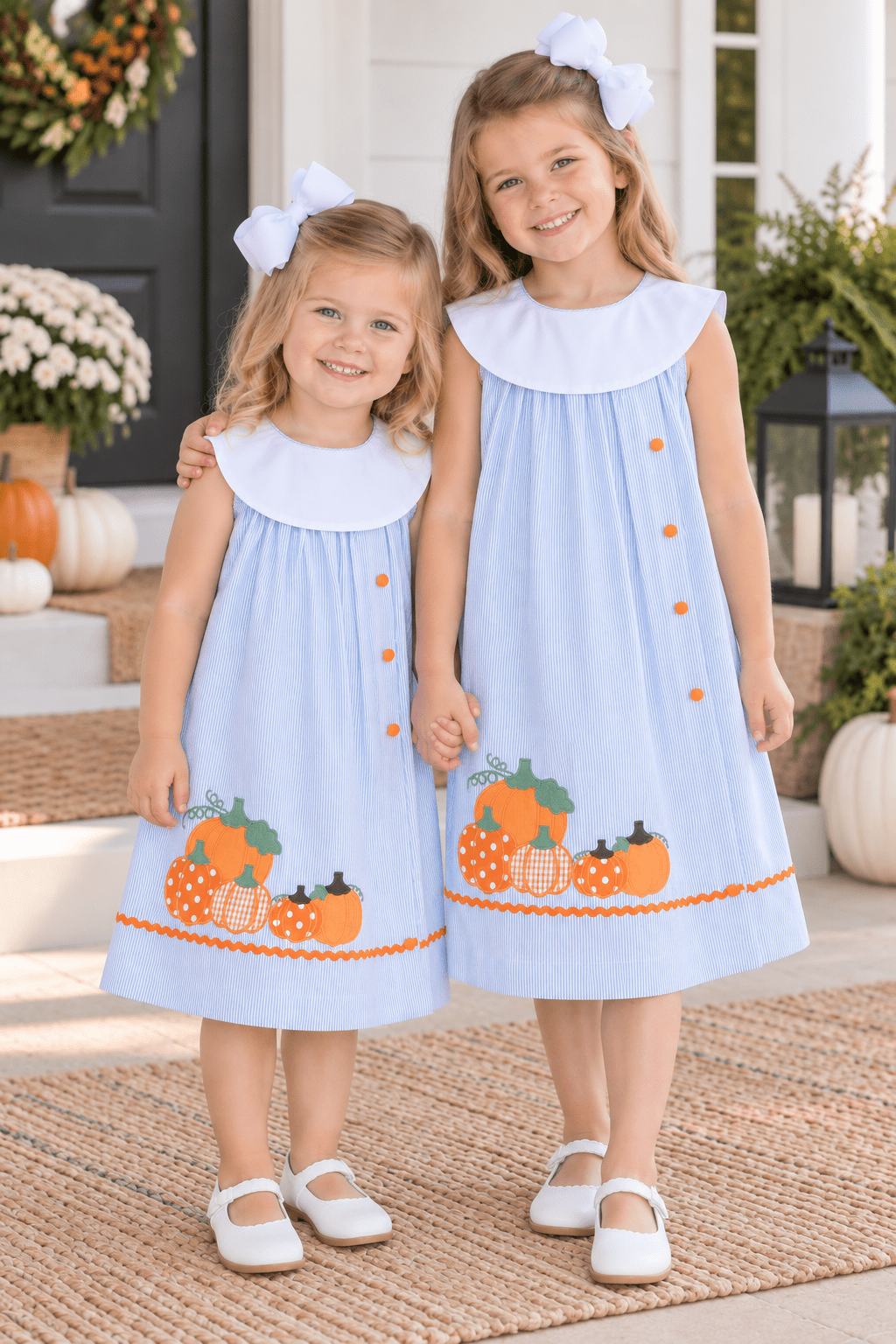 Light Blue Seersucker Pumpkin Yoke Dress