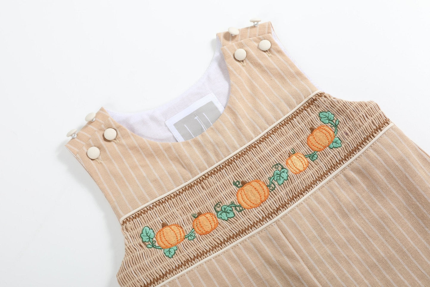 Light Brown Pinstripe Pumpkin Smocked Longalls