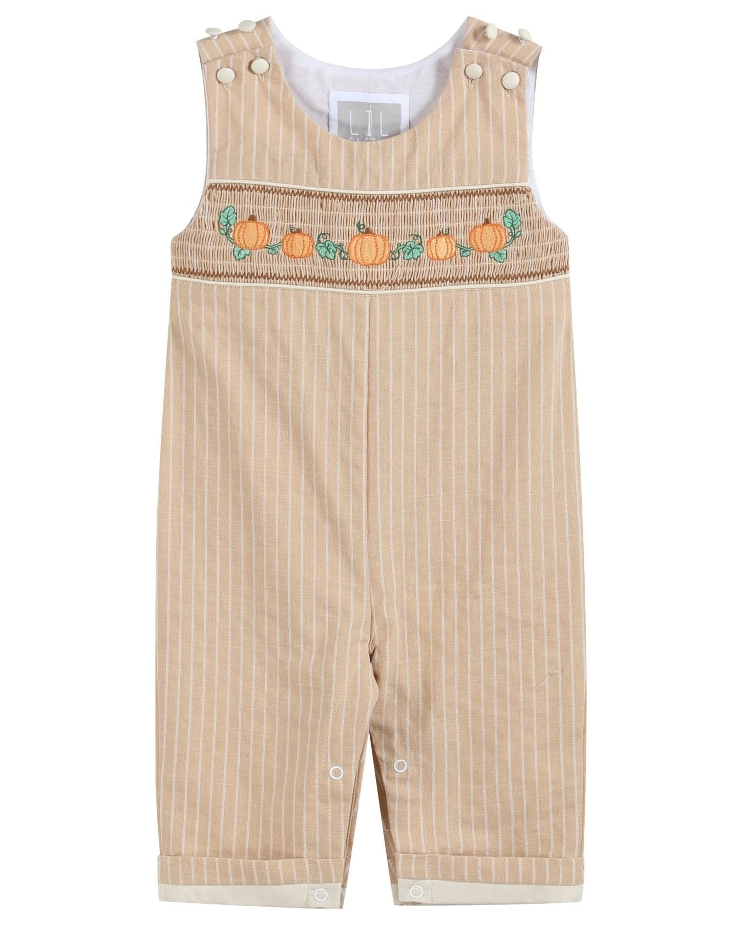 Light Brown Pinstripe Pumpkin Smocked Longalls