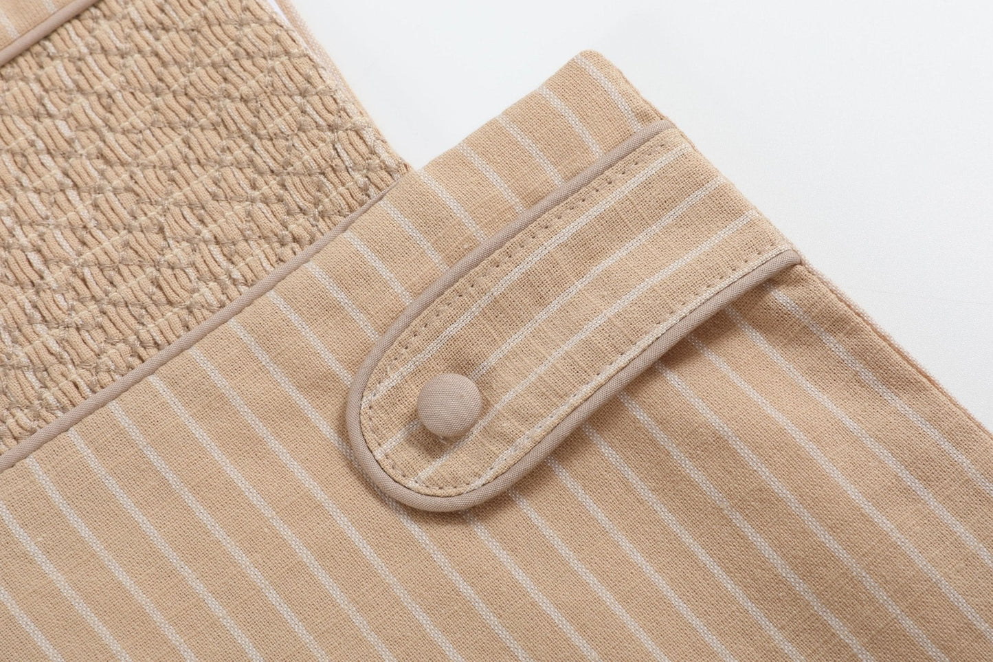 Light Brown Pinstripe Smocked Longalls