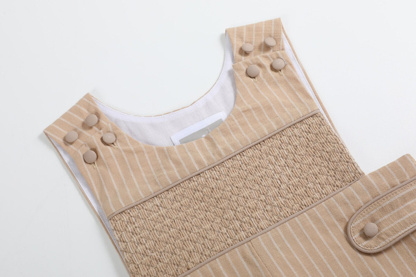 Light Brown Pinstripe Smocked Longalls