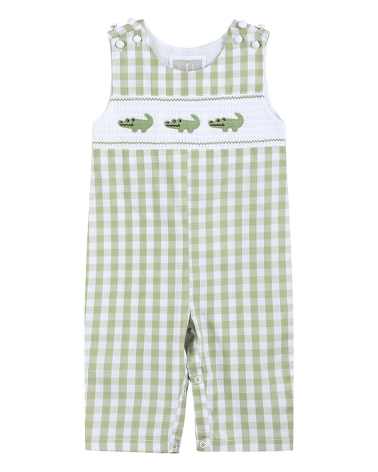 Light Green Alligator Smocked Longalls