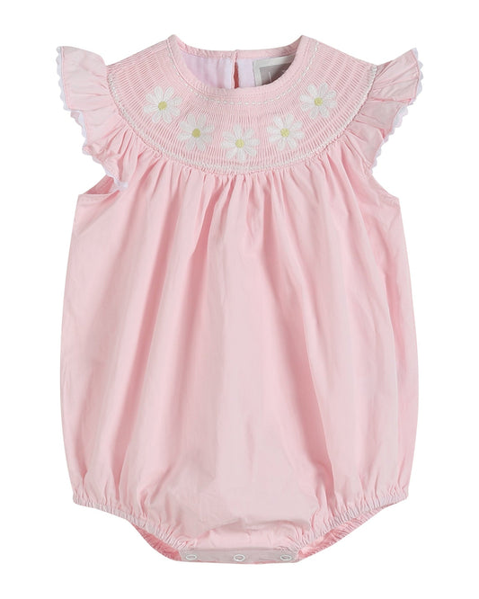 Light Pink Daisy Smocked Ruffle Bubble Romper
