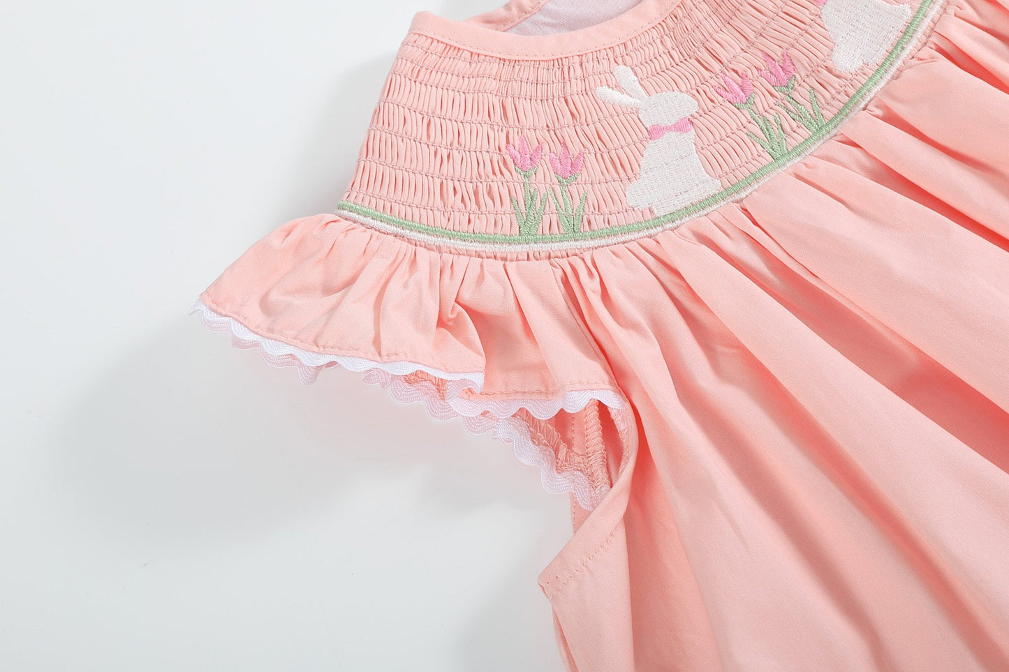 Light Pink Bunny Smocked Bishop Dress