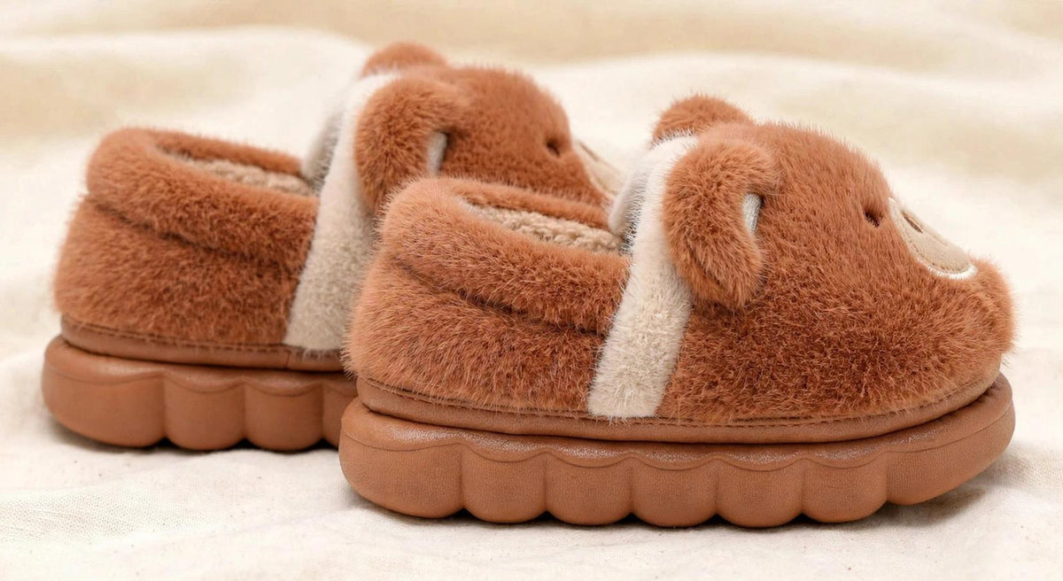 Kids’ Fuzzy House Slippers | Warm Non-Slip Toddler Slippers — Bear & Bunny