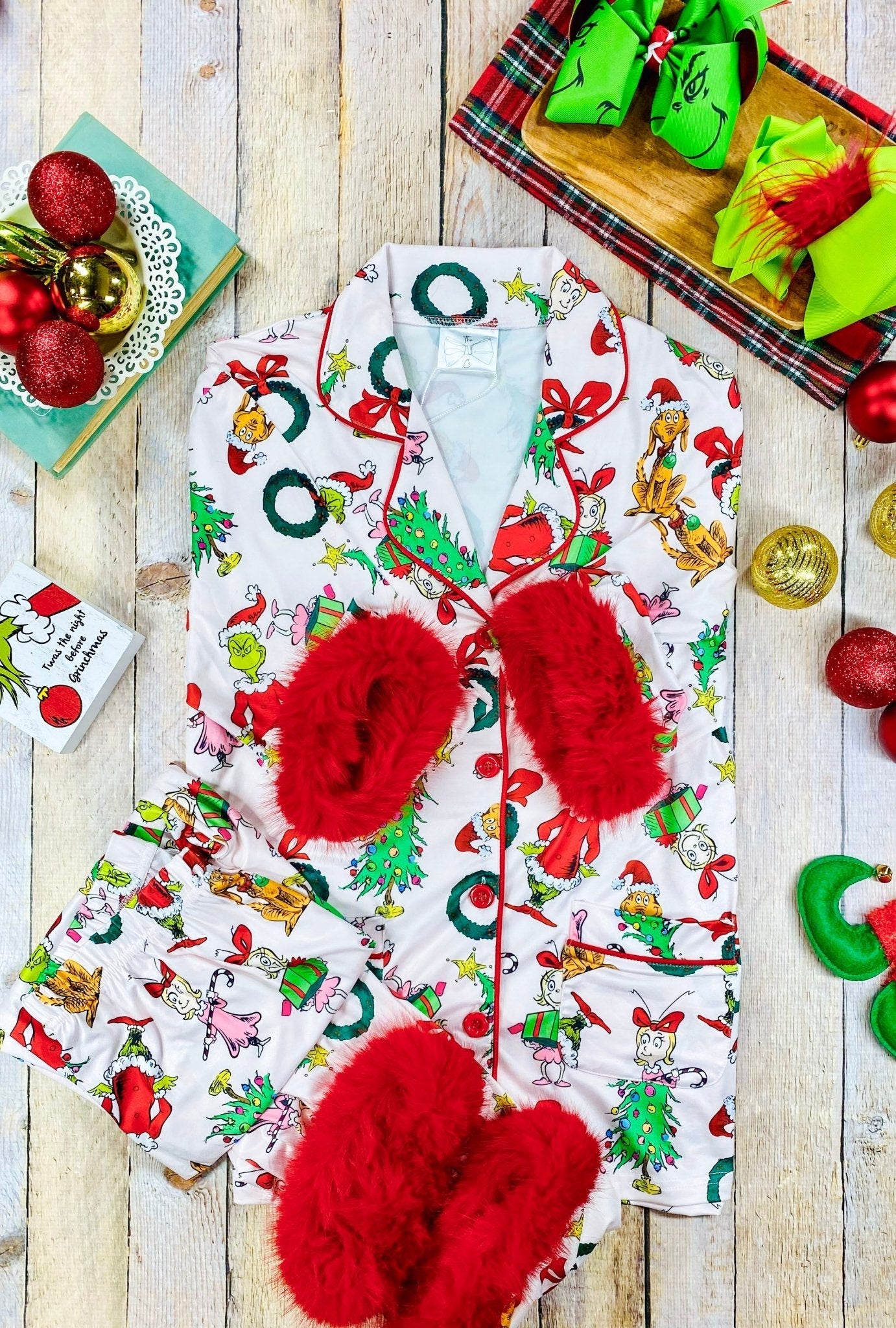 It's Grinchmas Time Fuzzy Trim PJ'S