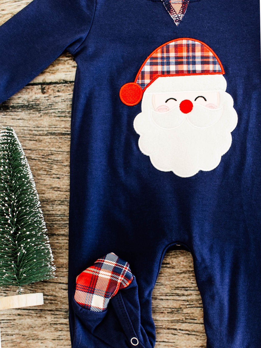 Navy Plaid Santa Infant Girls Onesie