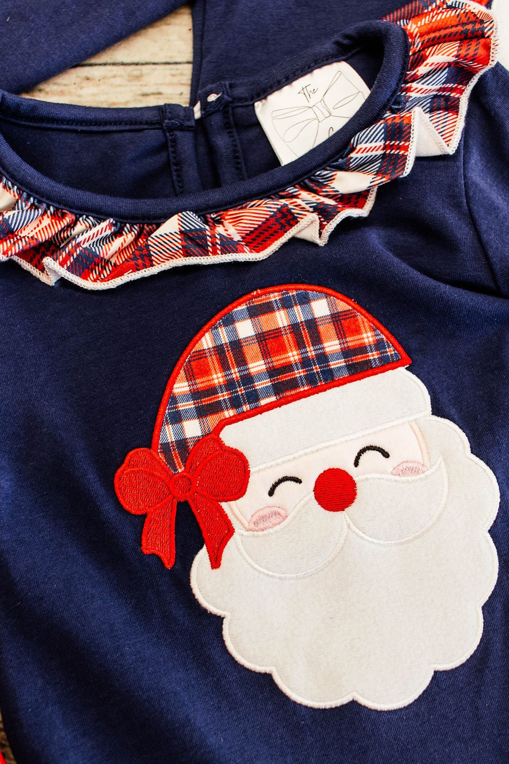 Navy Plaid Santa Infant Girls Onesie