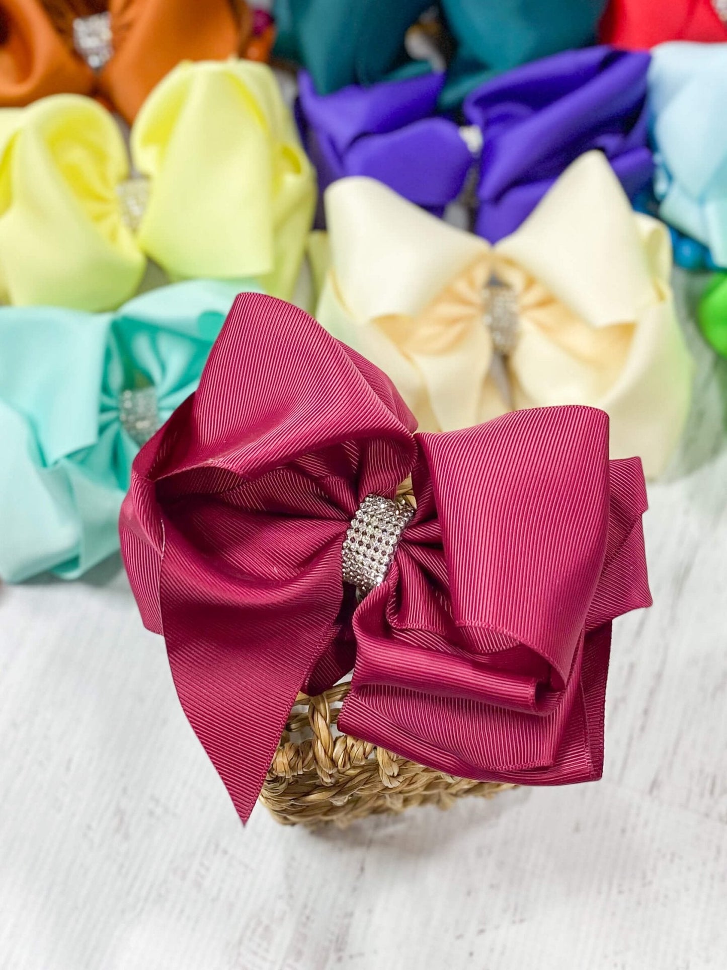 5.5" Oversize Rhinestone Center Knot Hair Bow | Alligator or French Clip