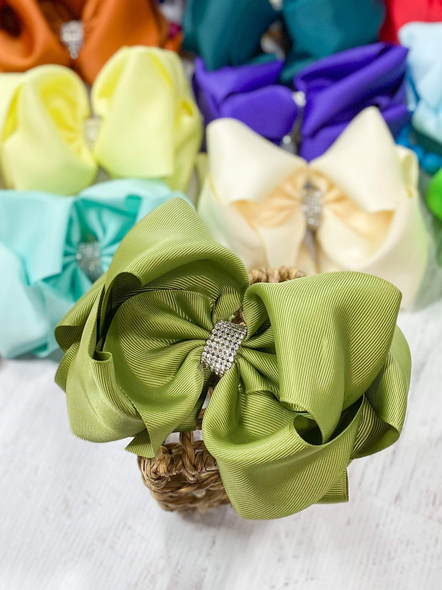 Oversize Rhinestone Hair Bows - French Clip - 5.5"