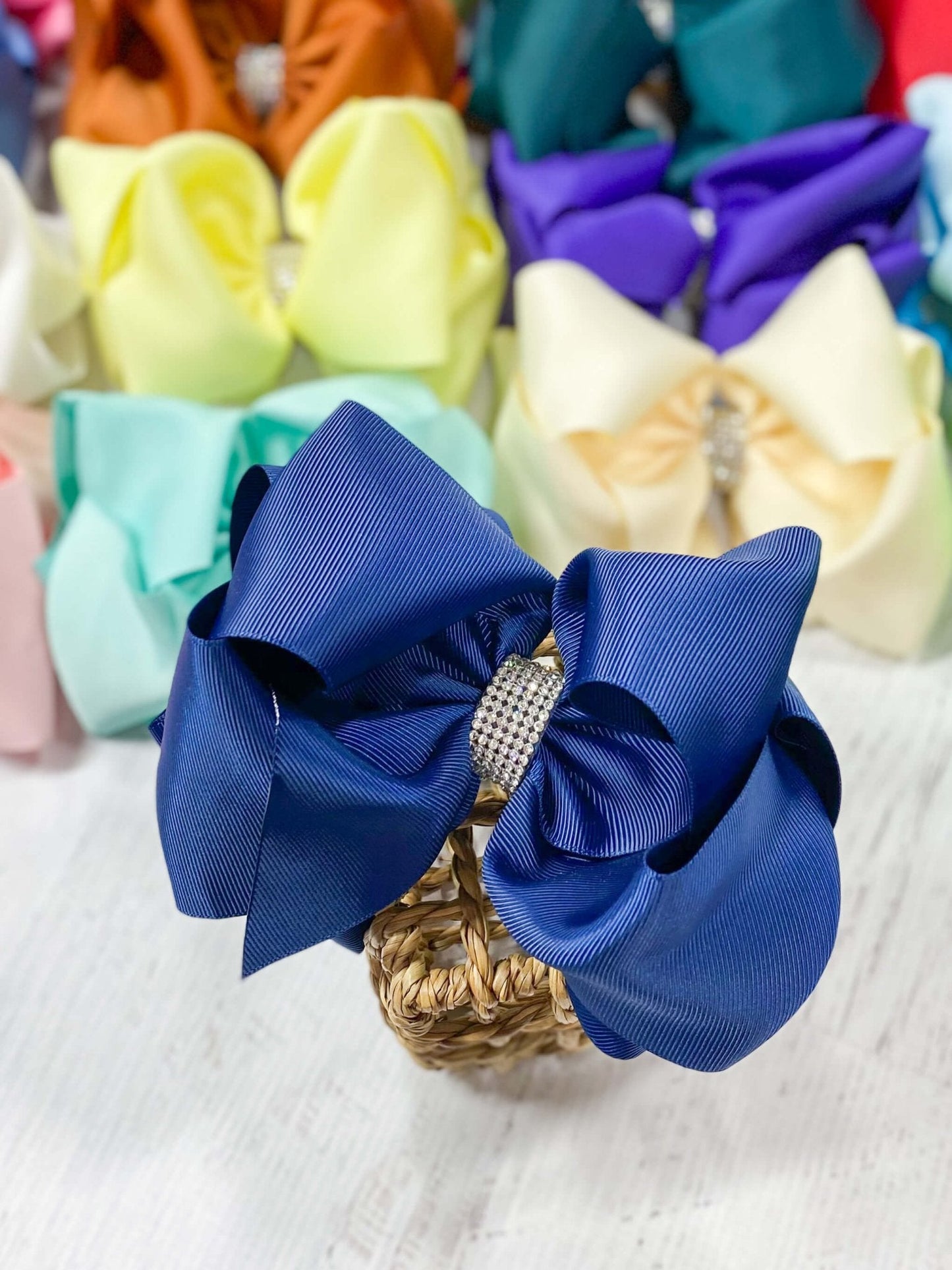 5.5" Oversize Rhinestone Center Knot Hair Bow | Alligator or French Clip