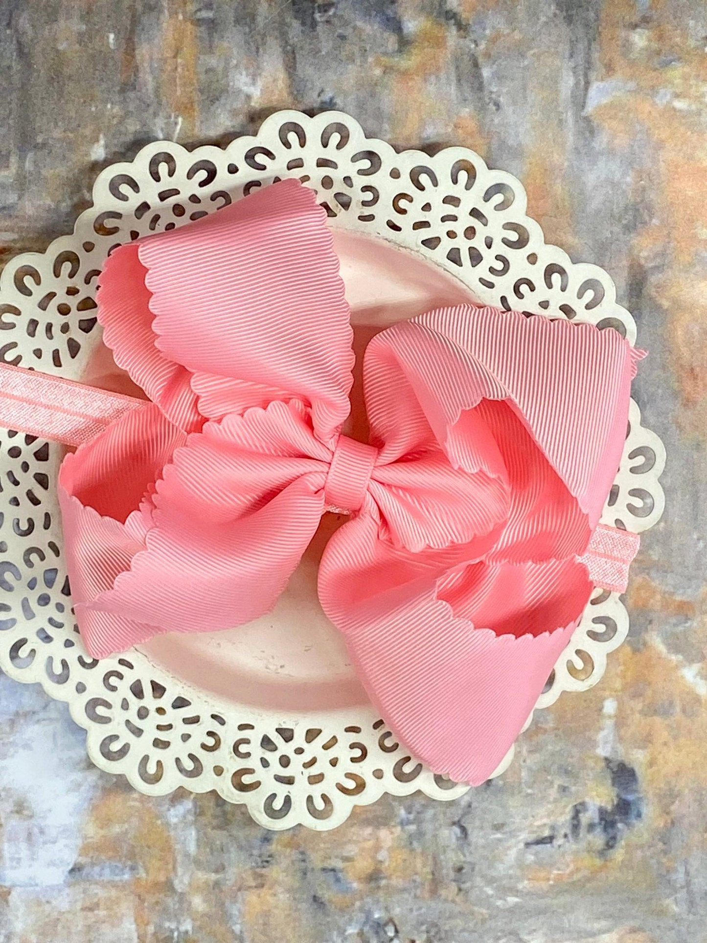 5.5" Oversize Scalloped Hair Bow | Clip or Headband