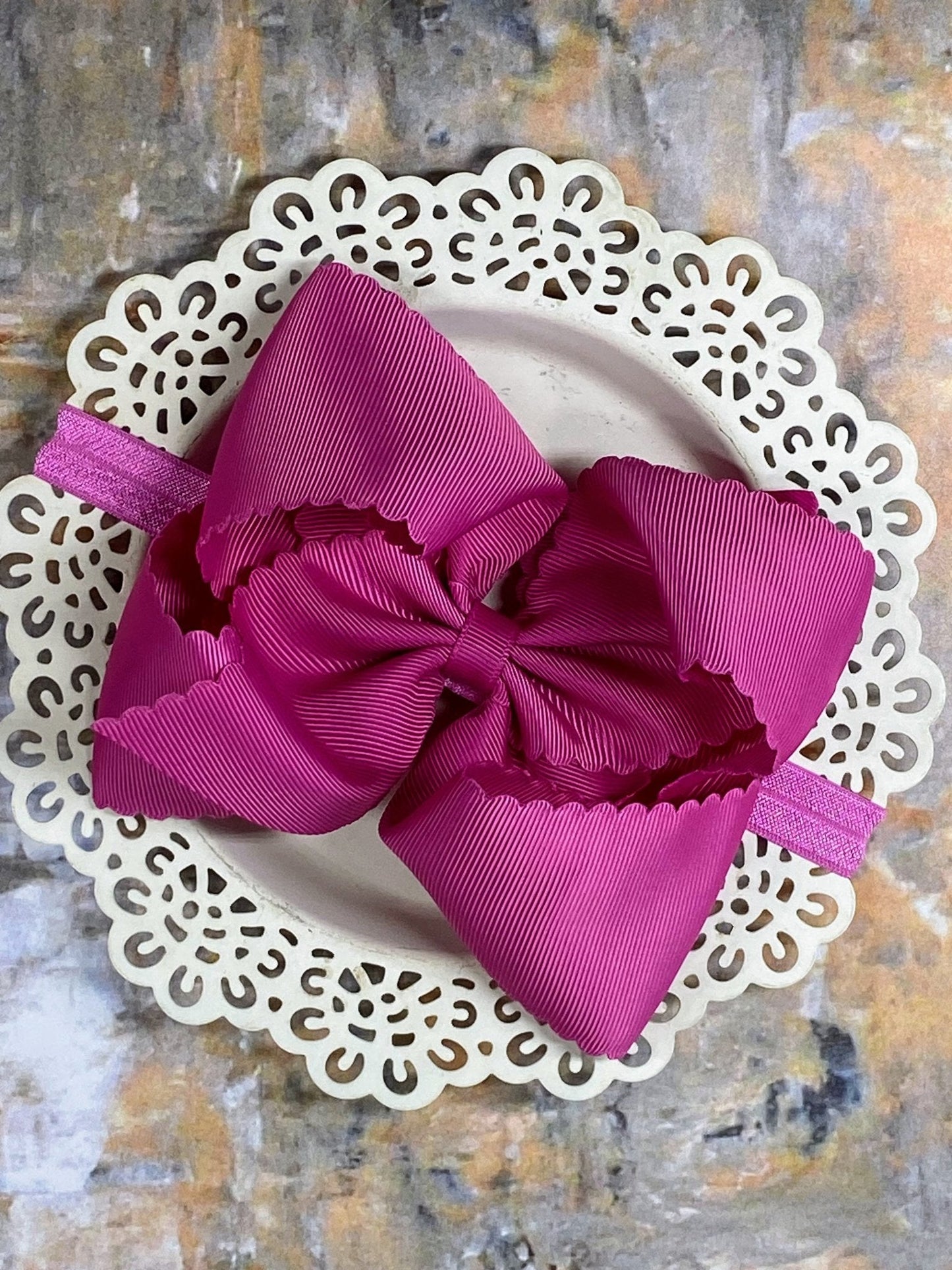 5.5" Oversize Scalloped Hair Bow | Clip or Headband
