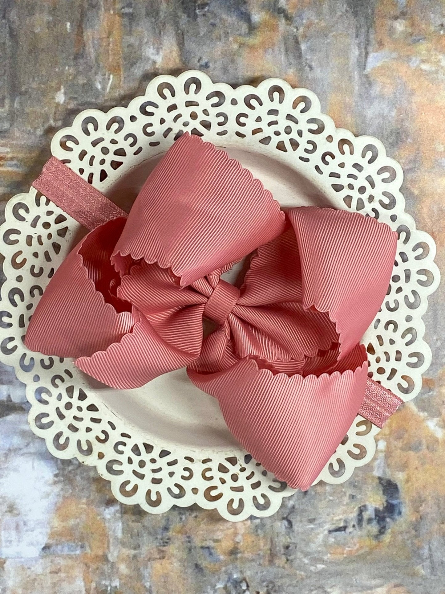 5.5" Oversize Scalloped Hair Bow | Clip or Headband