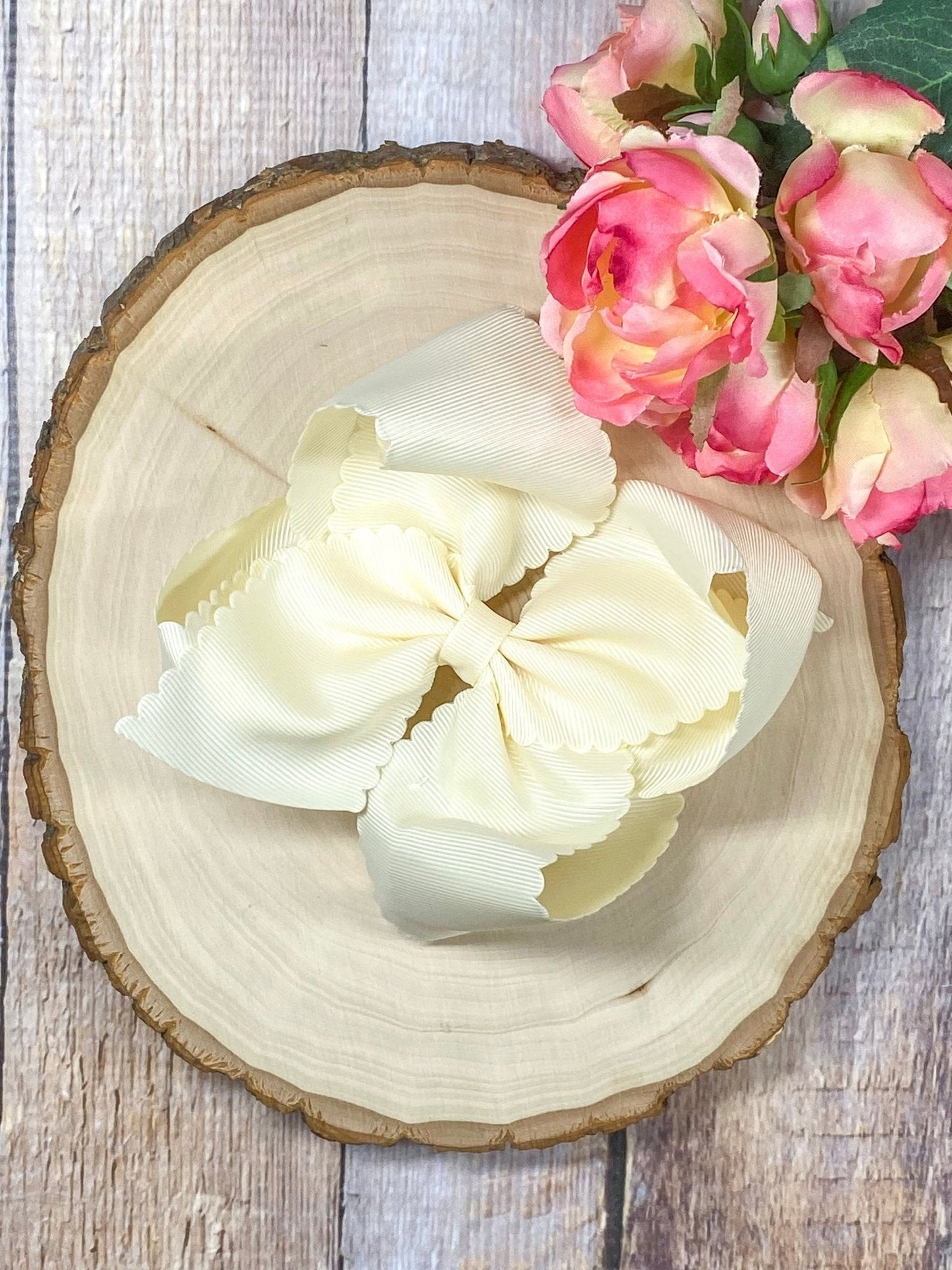 5.5" Oversize Scalloped Hair Bow | Clip or Headband