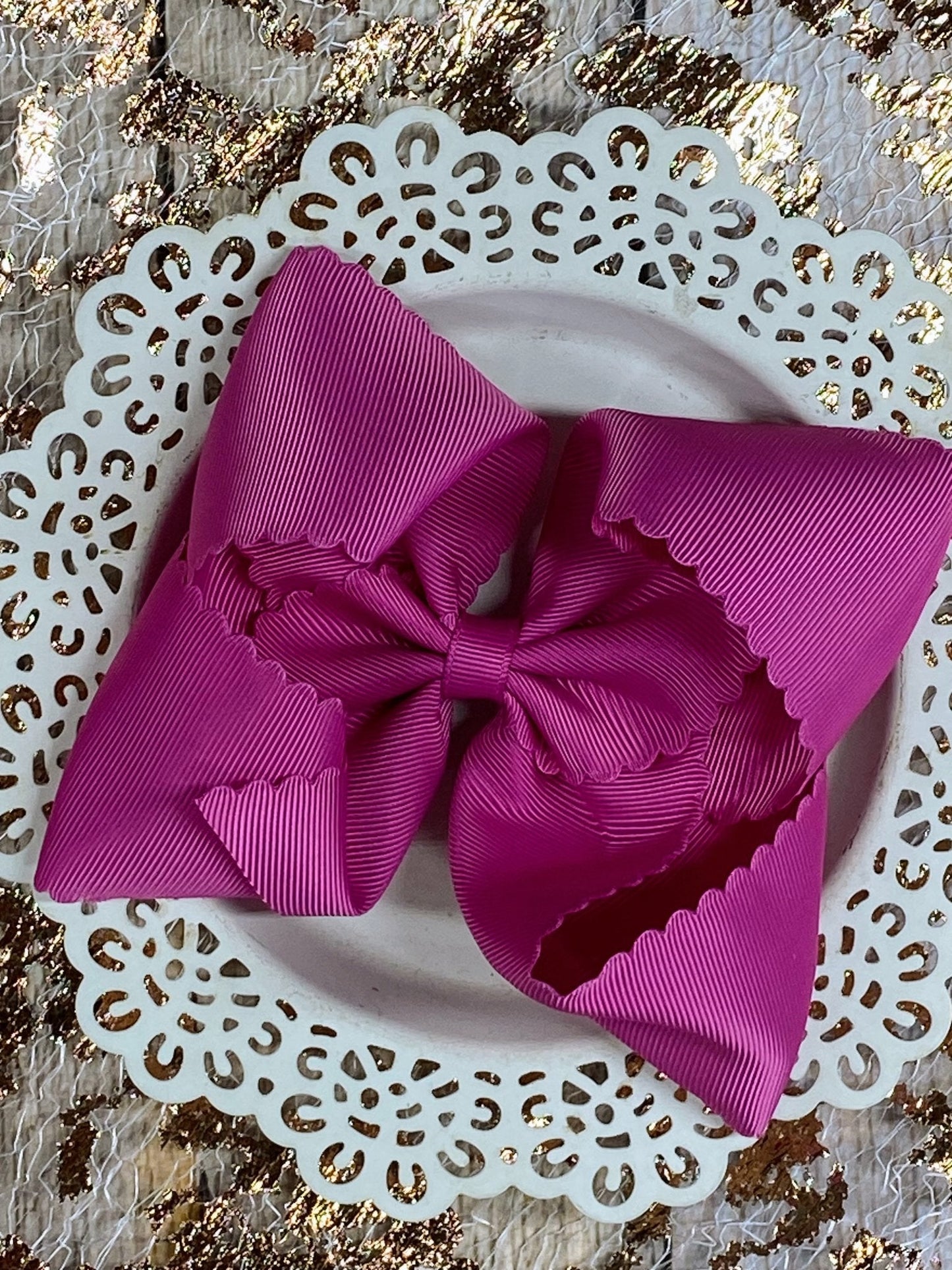 5.5" Oversize Scalloped Hair Bow | Clip or Headband