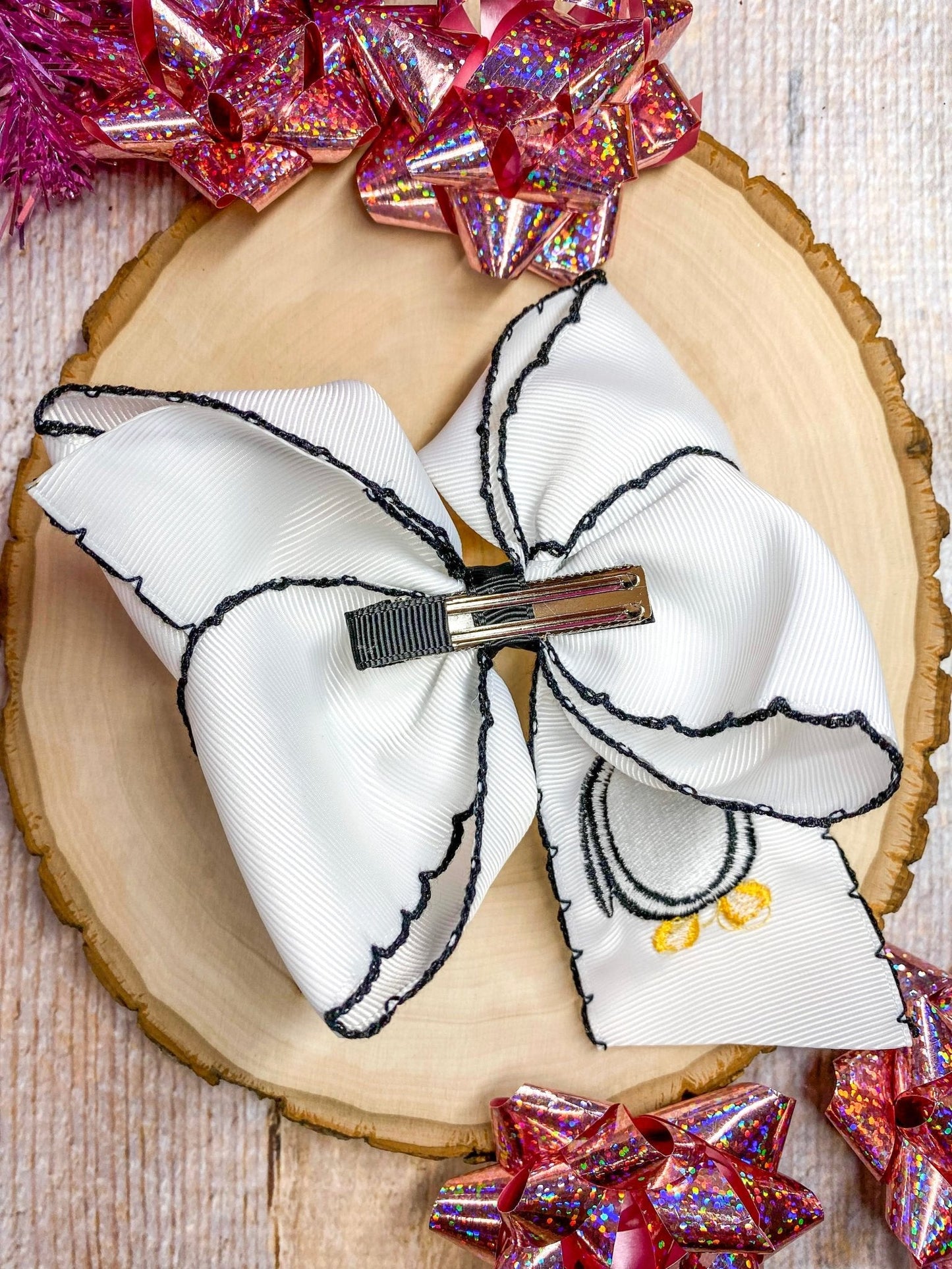 Penguin Embroidered with Black Moonstitch Hair Bow | Clip or Headband