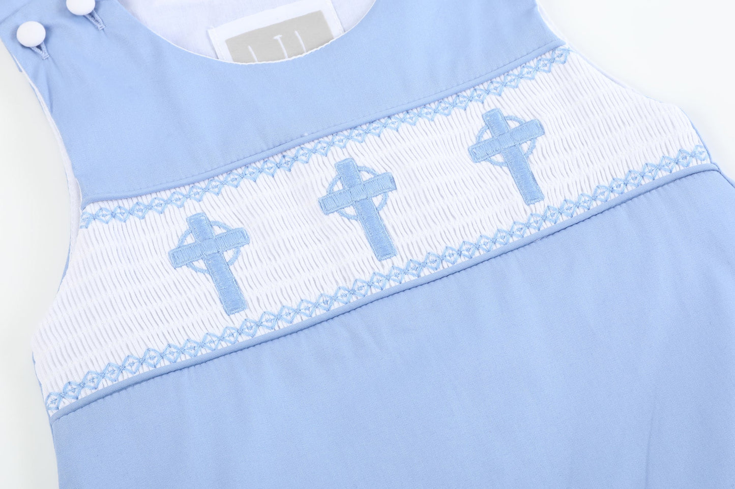 Periwinkle Blue Crosses Smocked Jon Jon