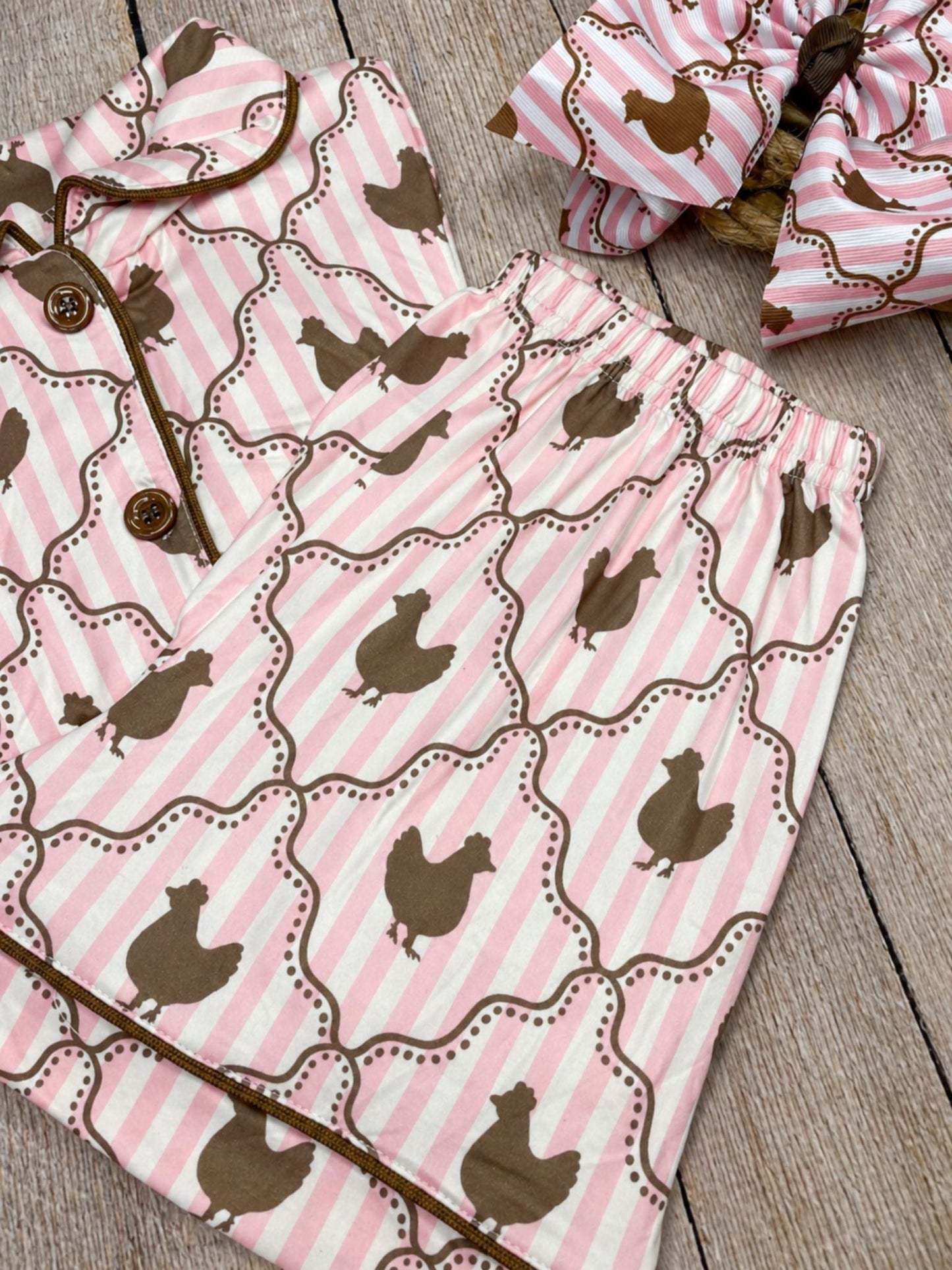 Pink Chicken Coop Pajama Set | Girls & Women Matching Farm Pajamas
