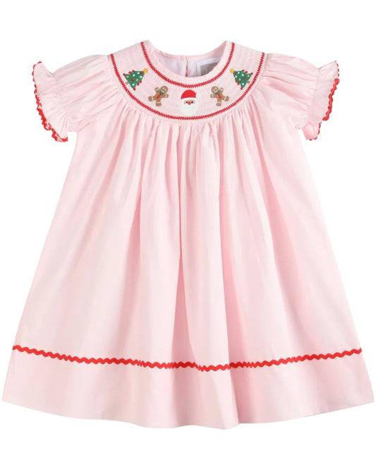 Pink Christmas Smocked Bishop Dress