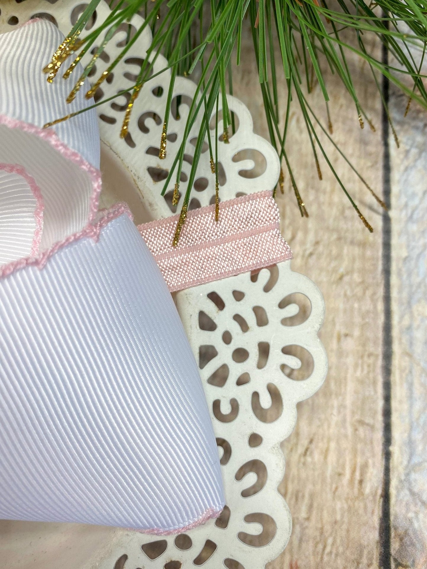 Pink Christmas Tree Embroidered Hair Bow | Clip or Headband