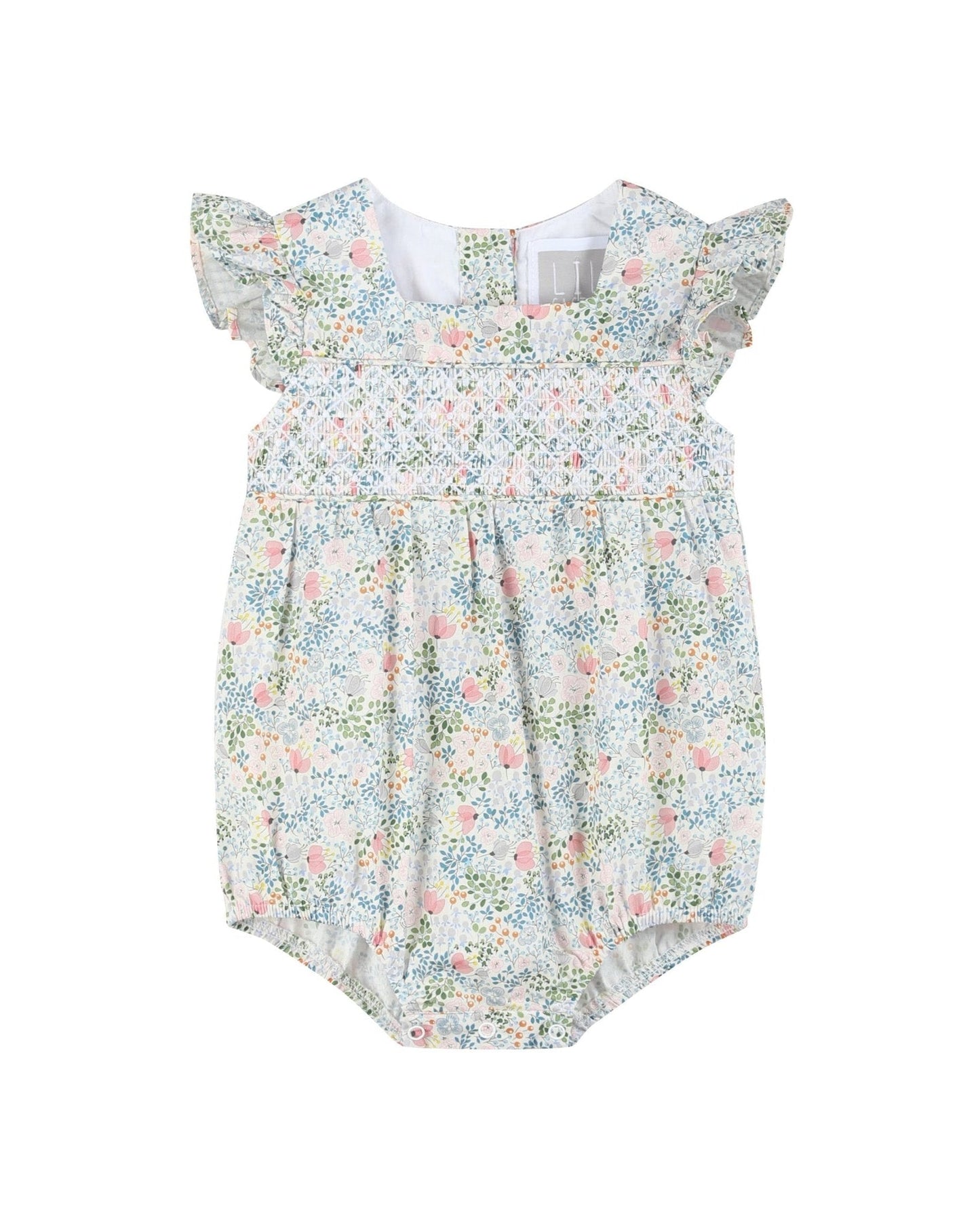 Pink Floral Print Smocked Futter Romper