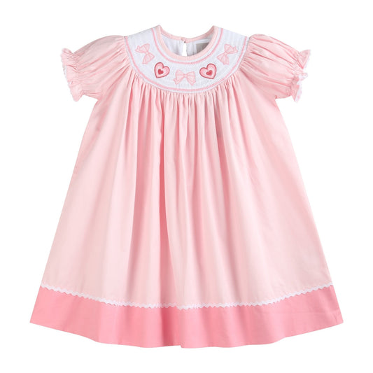 Pink Hearts & Bows Smocked Bishop Dress