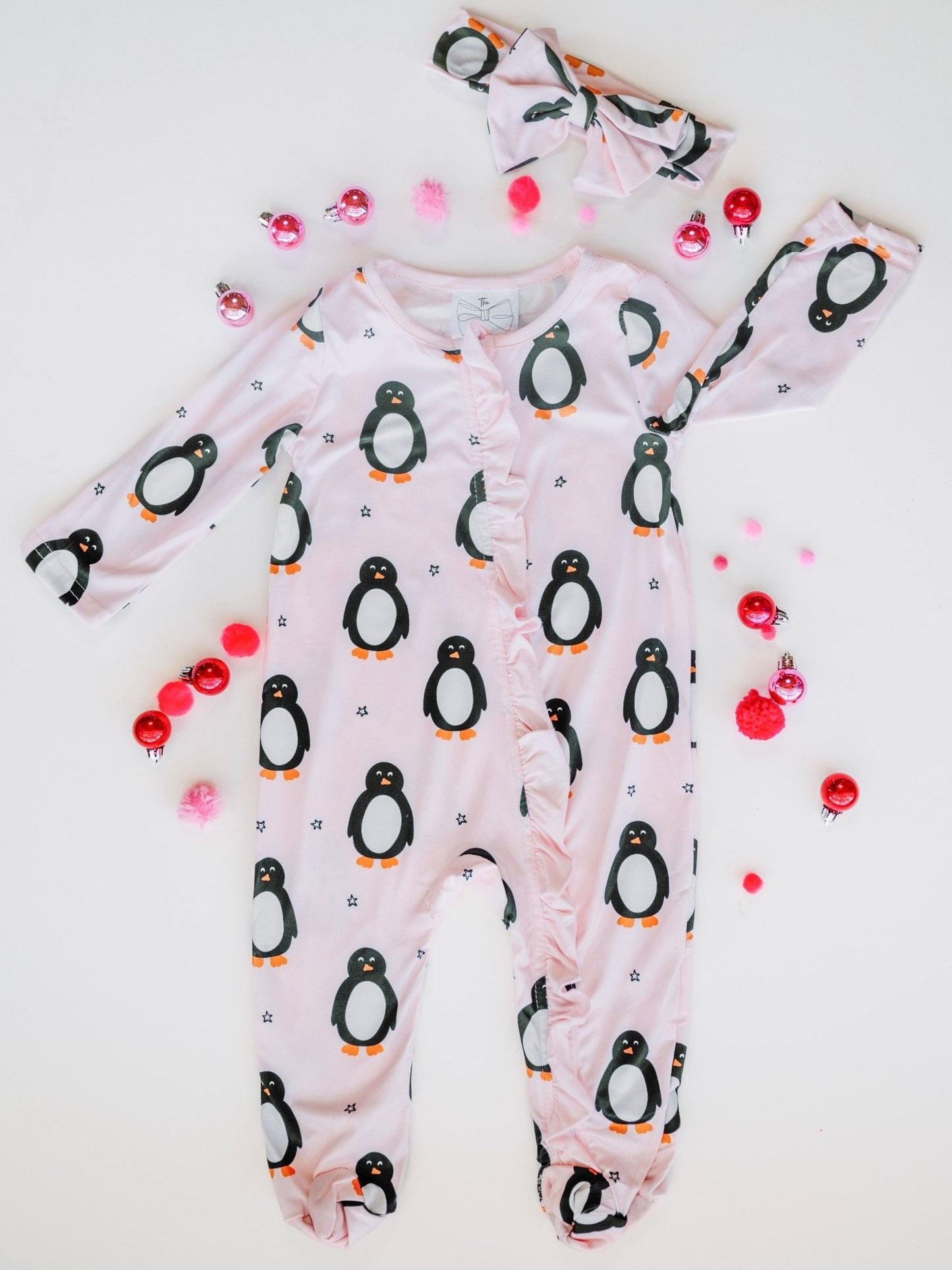 Pink Polar Penguins Christmas Infant Onesie