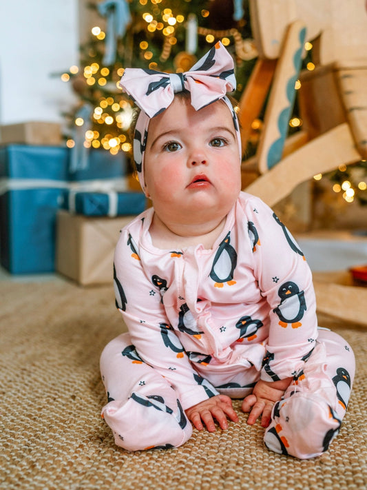 Pink Polar Penguins Christmas Infant Onesie
