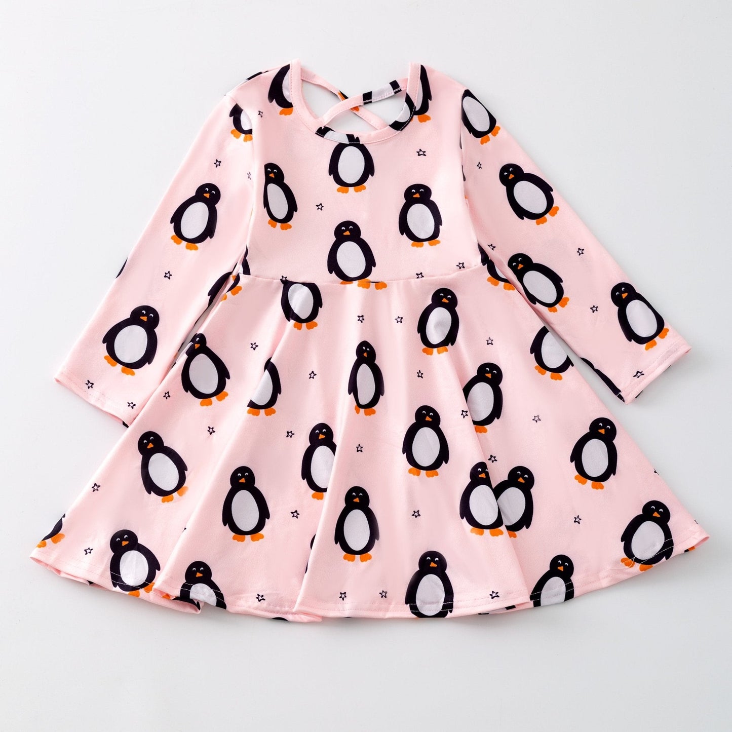 Pink Penguin Christmas Twirl Dress