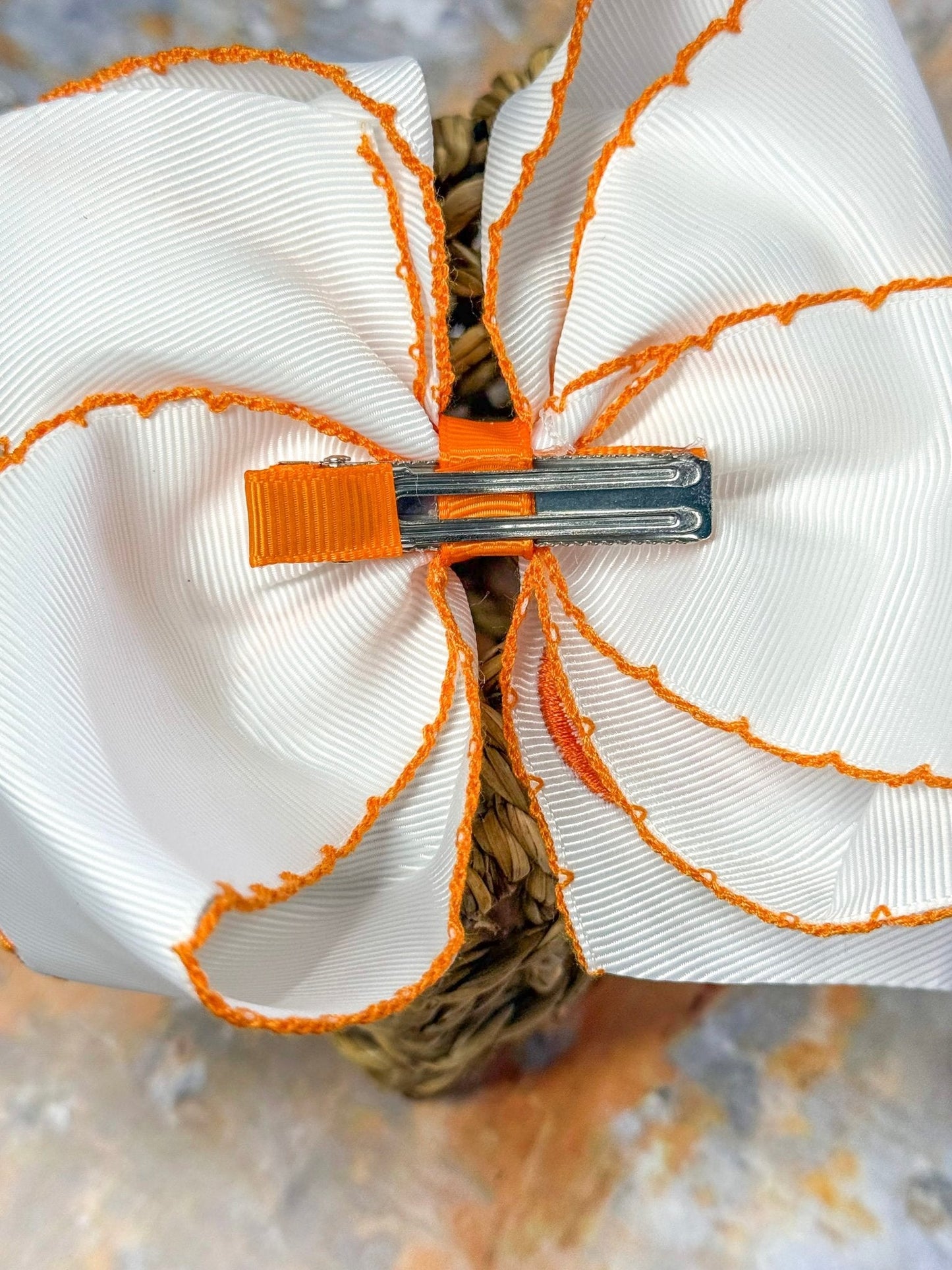 Pumpkin Embroidered Moonstitch Hair Bow | Clip or Headband
