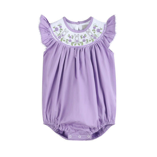 Purple Bunny Smocked Flutter Bubble Romper