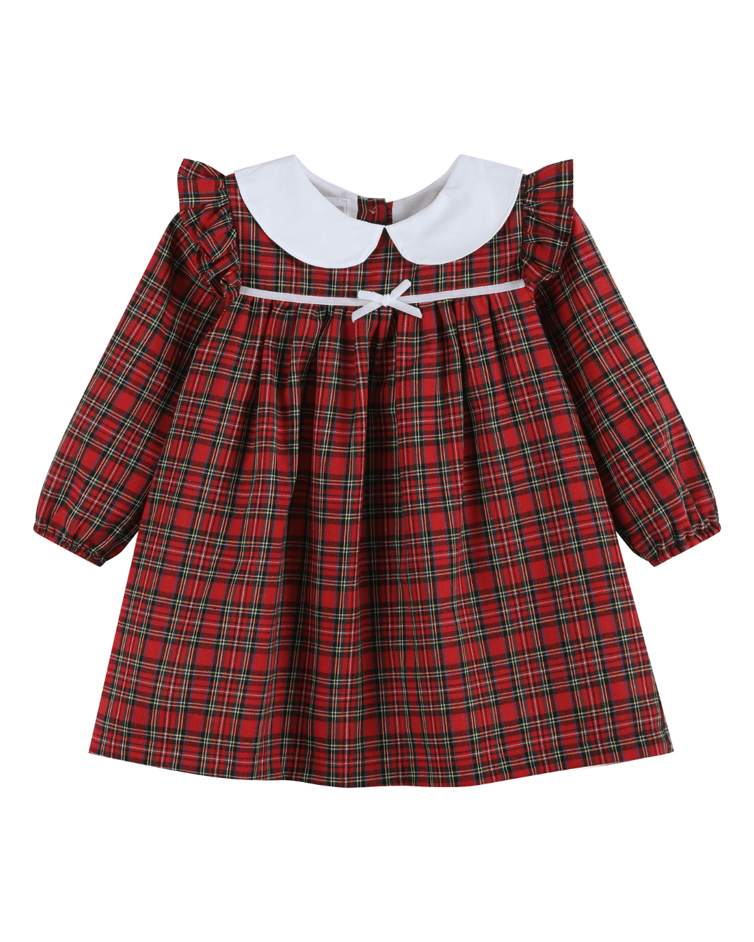 Red Christmas Plaid Colllared Ruffle Dress
