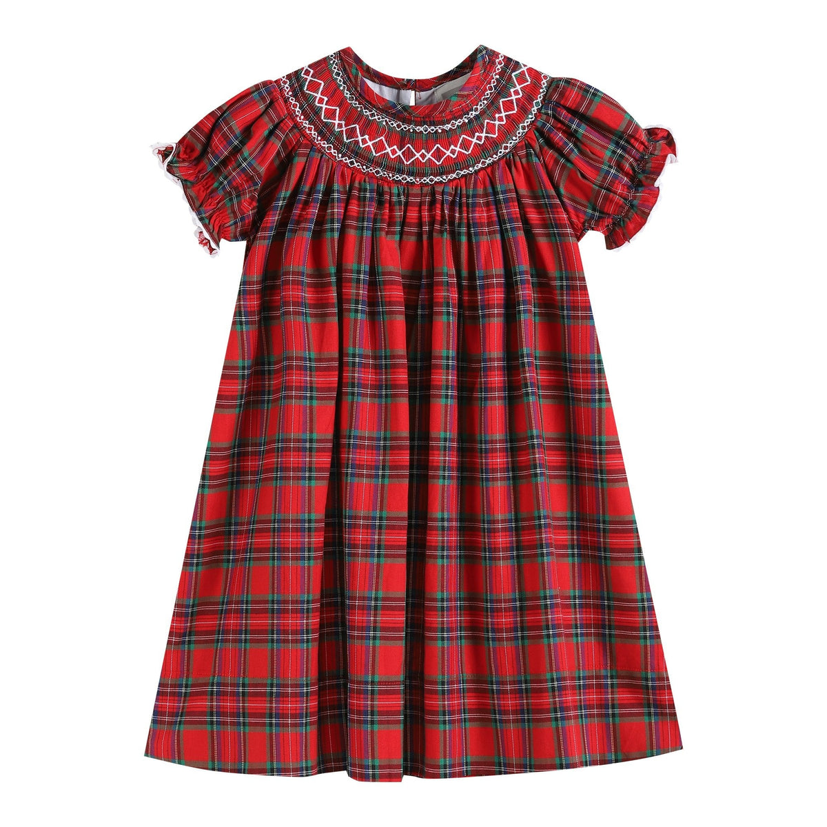 Red Christmas Plaid Smocked Bishop Dress for Girls
