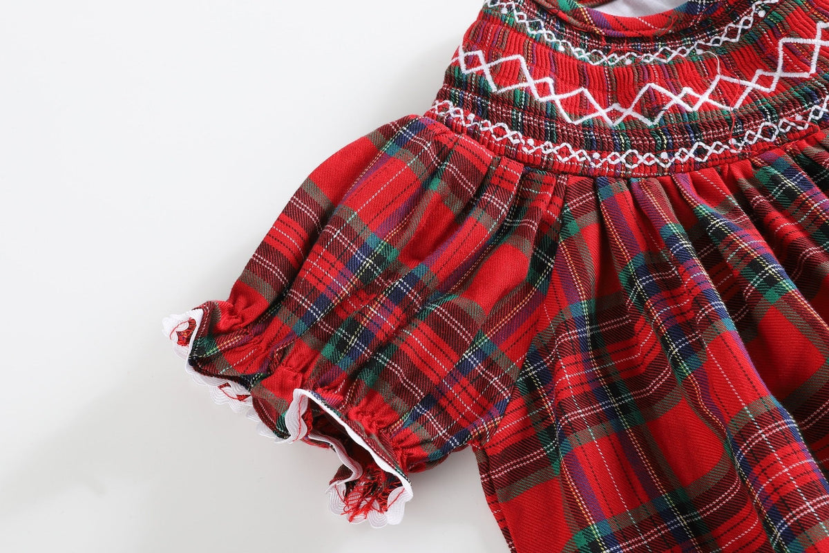 Red Christmas Plaid Smocked Bishop Dress for Girls